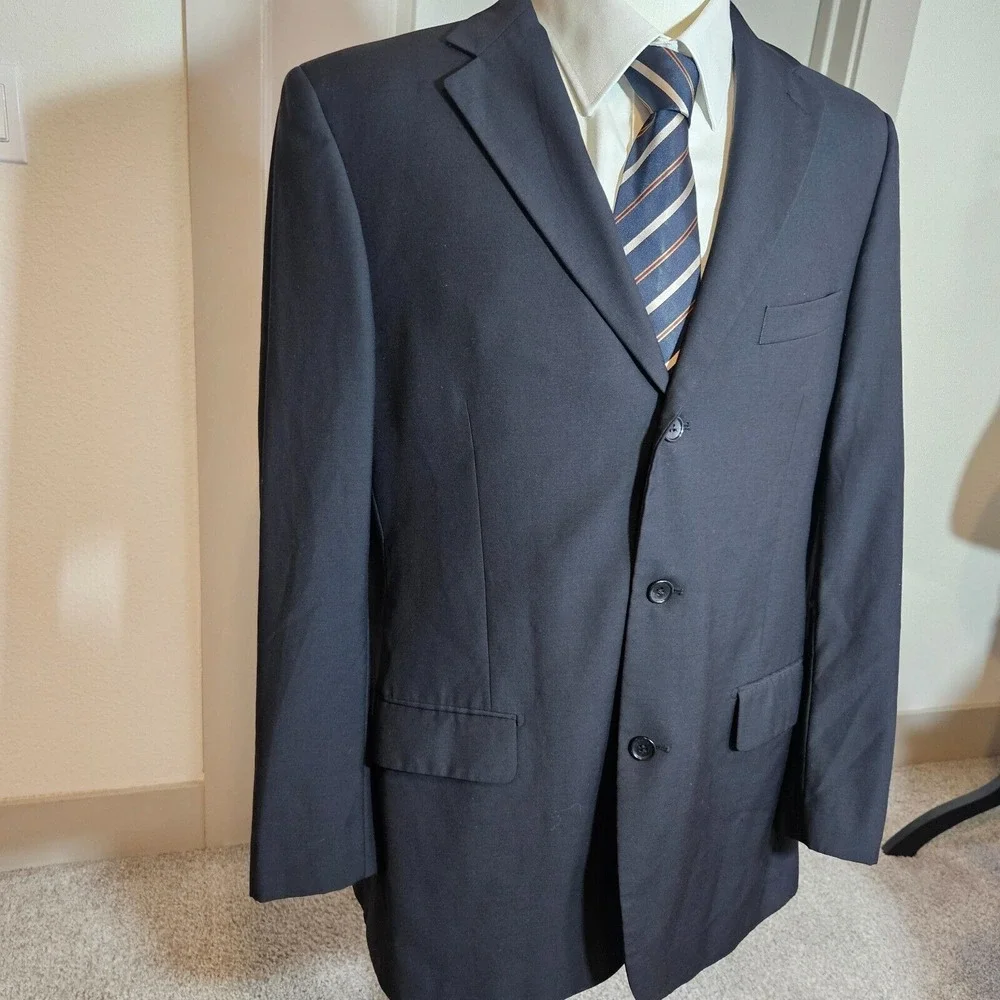 Giorgio‎ Ghanni Suit Blazer Men 42L Merino Wool Super 140's Lana Lux Italy Black